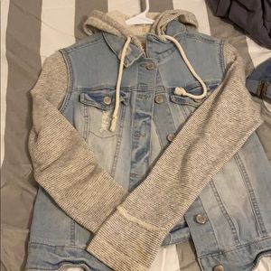 jean jacket with built in hoodie